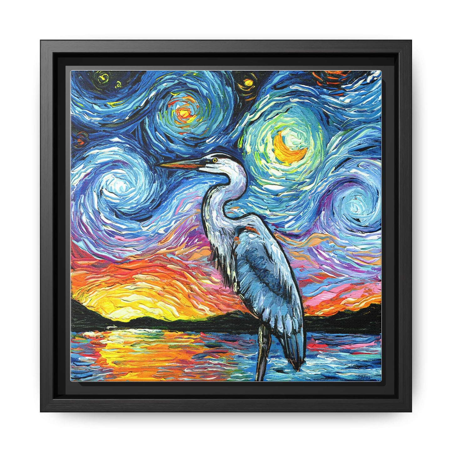 "Blue Heron" Framed Canvas Wall Art