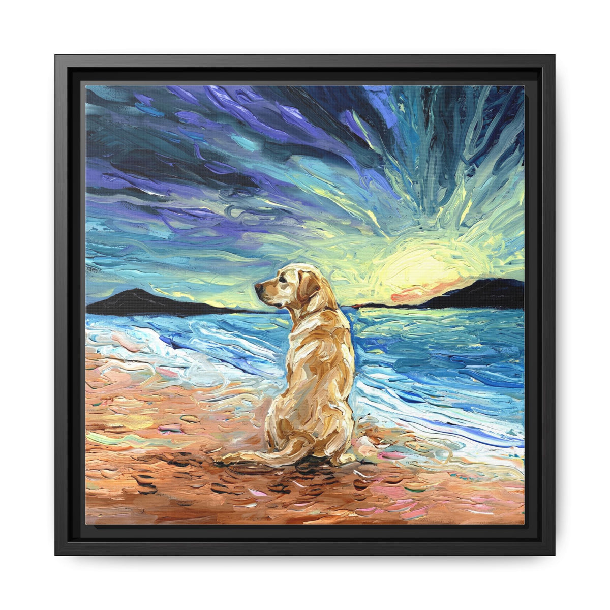 "Beach Day - Yellow Labrador 2" Framed Canvas Wall Art