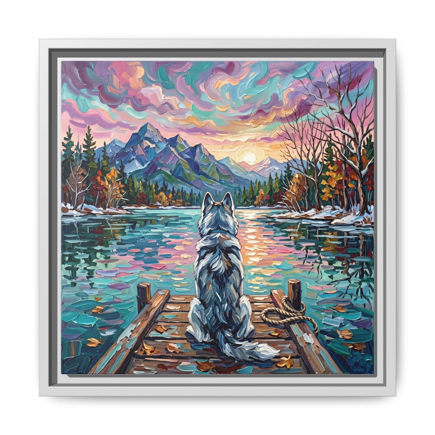 "On The Dock - Husky" Framed Canvas Wall Art