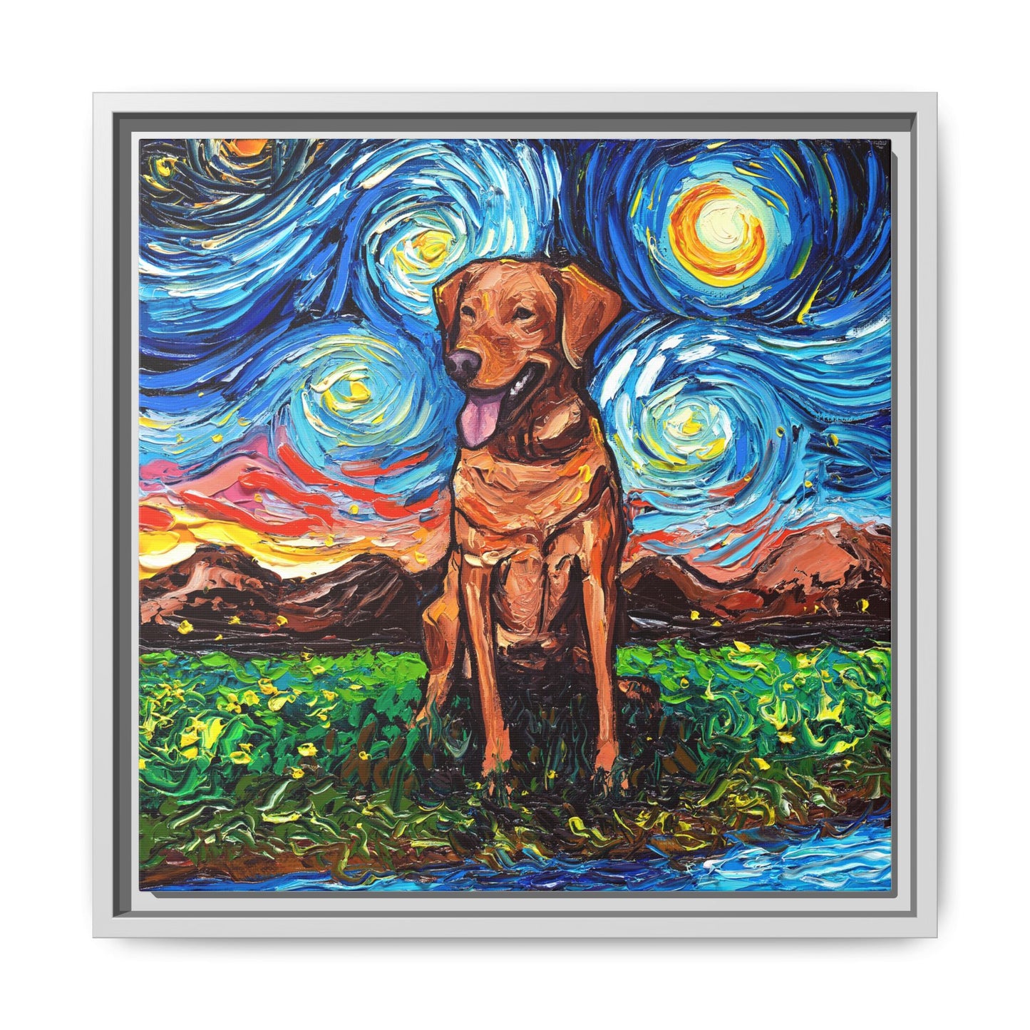 "Fox Red Labrador Night" Framed Canvas Wall Art