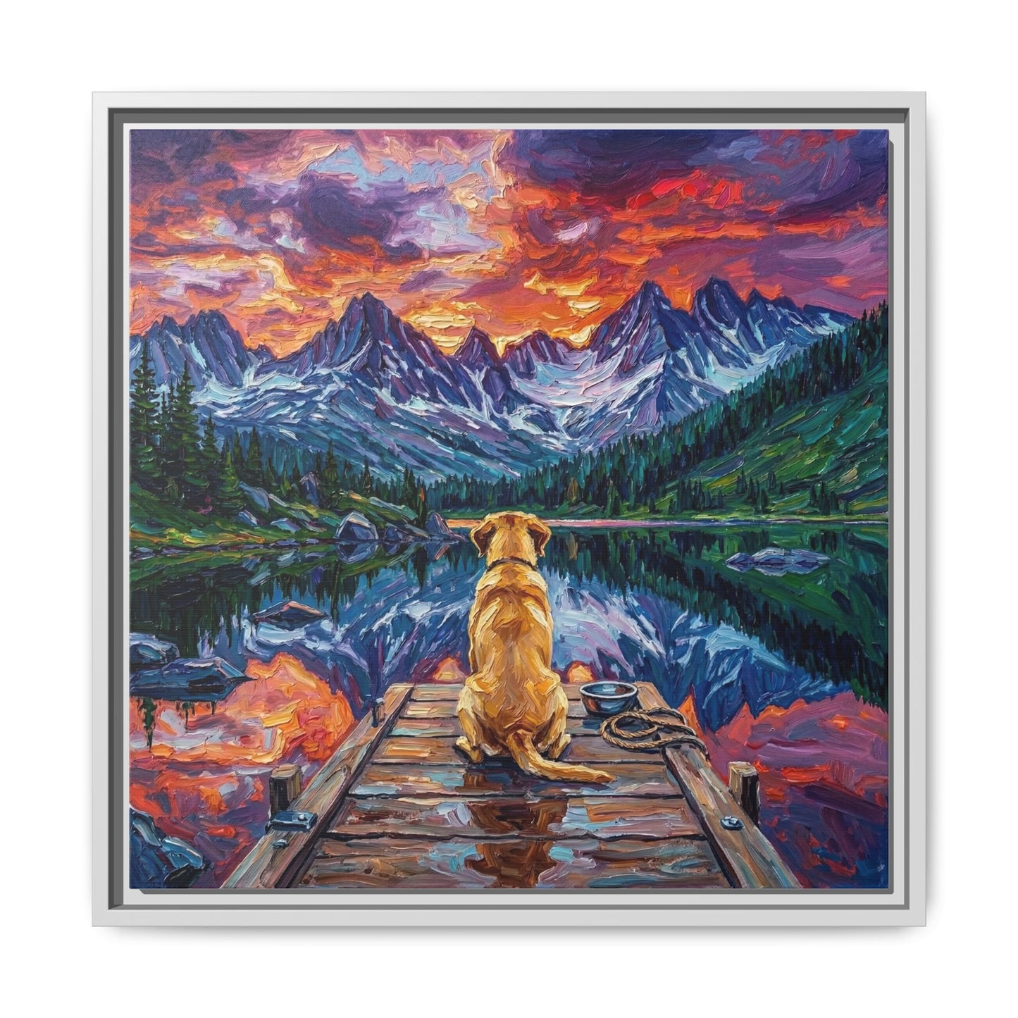 "On The Dock - Yellow Labrador" Framed Canvas Wall Art