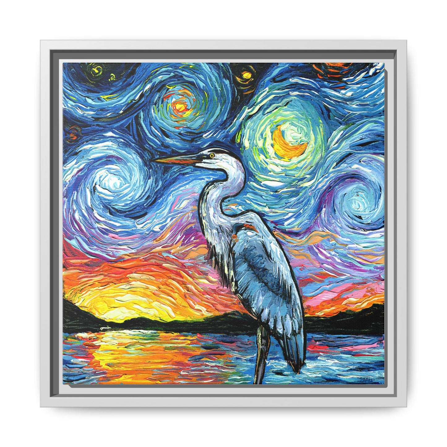 "Blue Heron" Framed Canvas Wall Art
