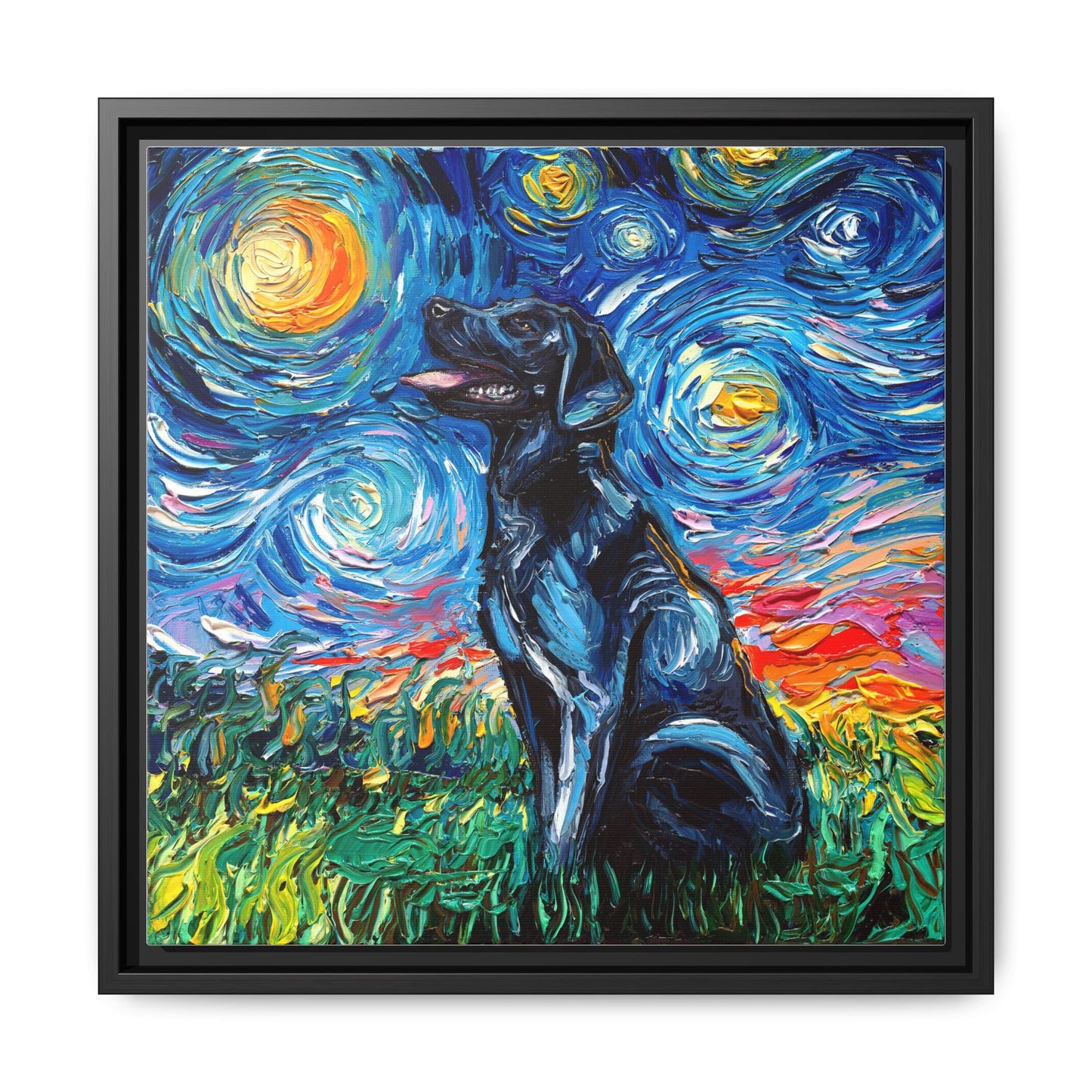 "Black Labrador Night" Framed Canvas Wall Art