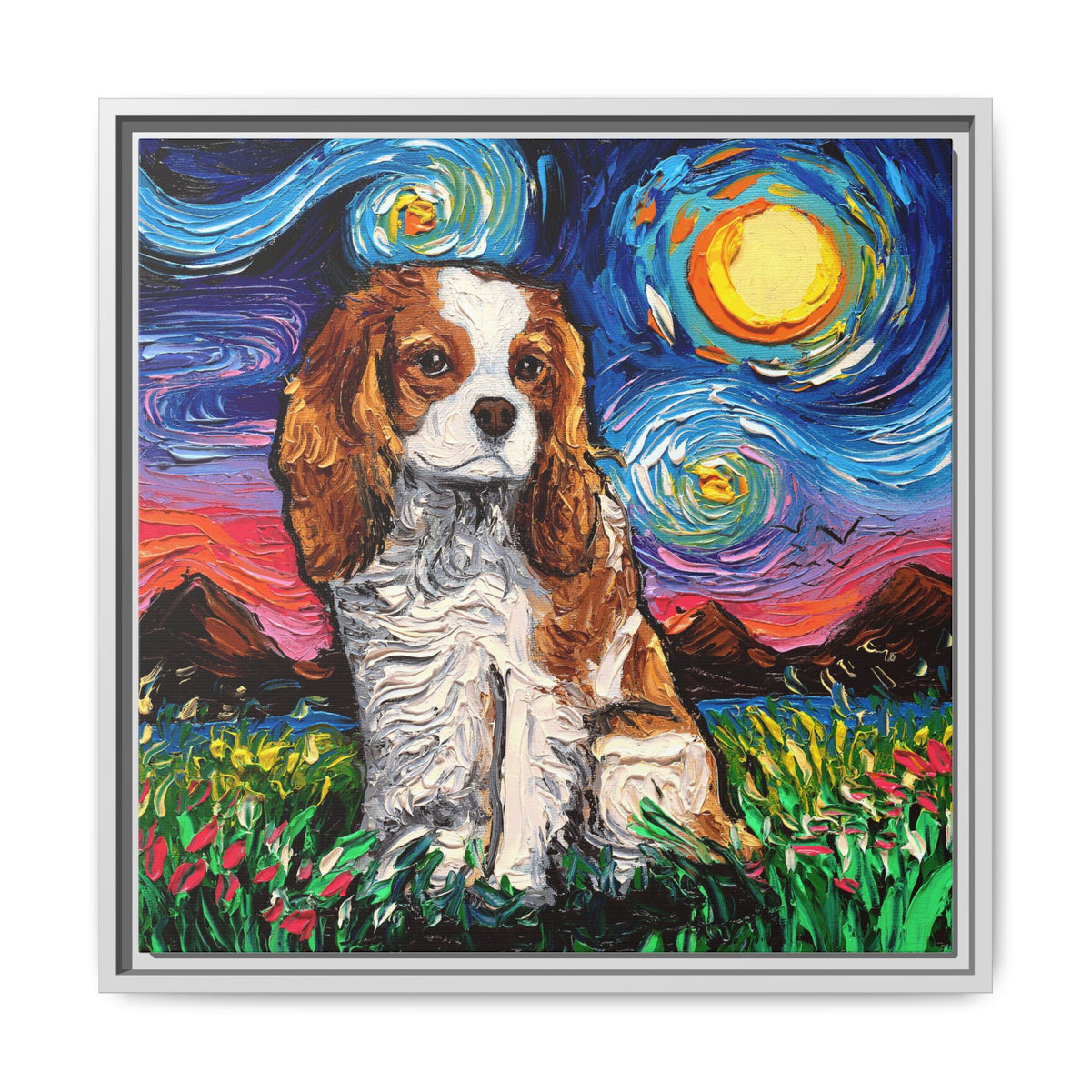 "Blenheim Spaniel Night" Framed Canvas Wall Art