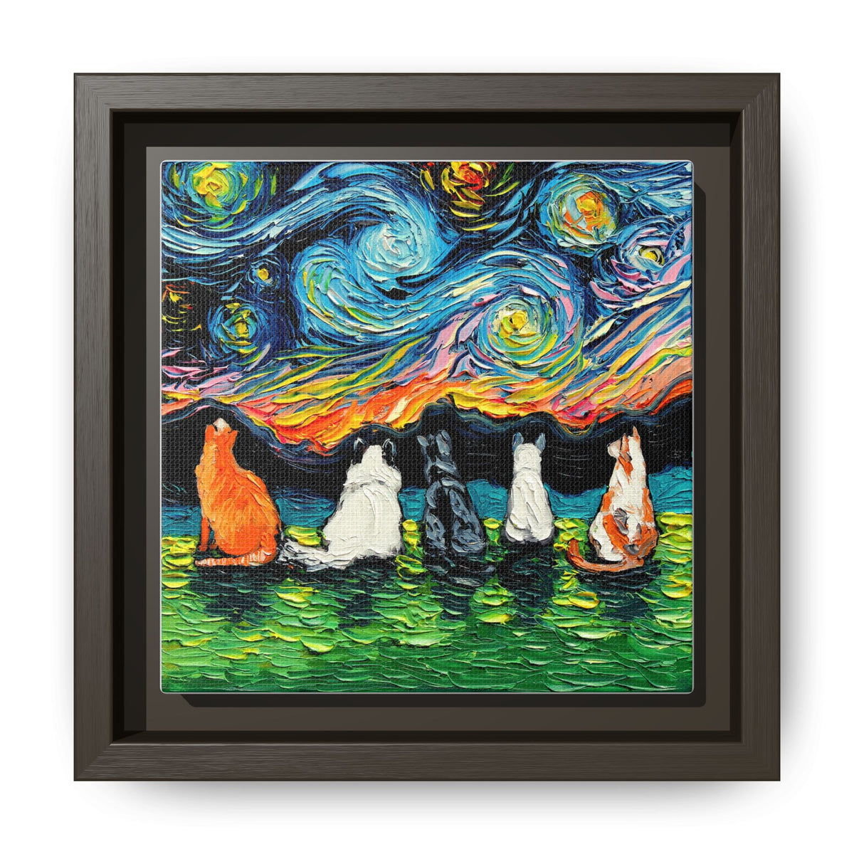 "Starry Cats" Framed Canvas Wall Art