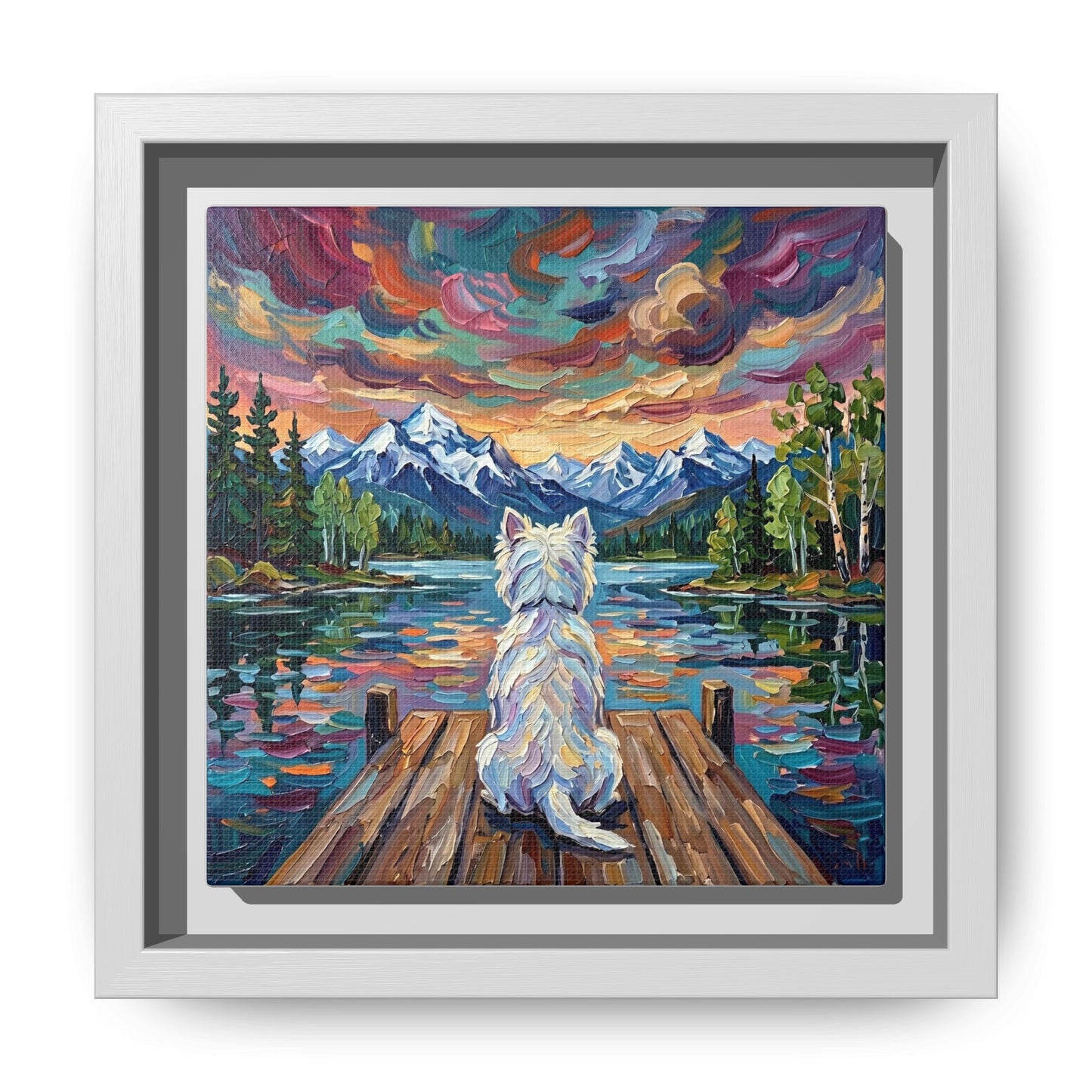 "On The Dock - Westie" Framed Canvas Wall Art