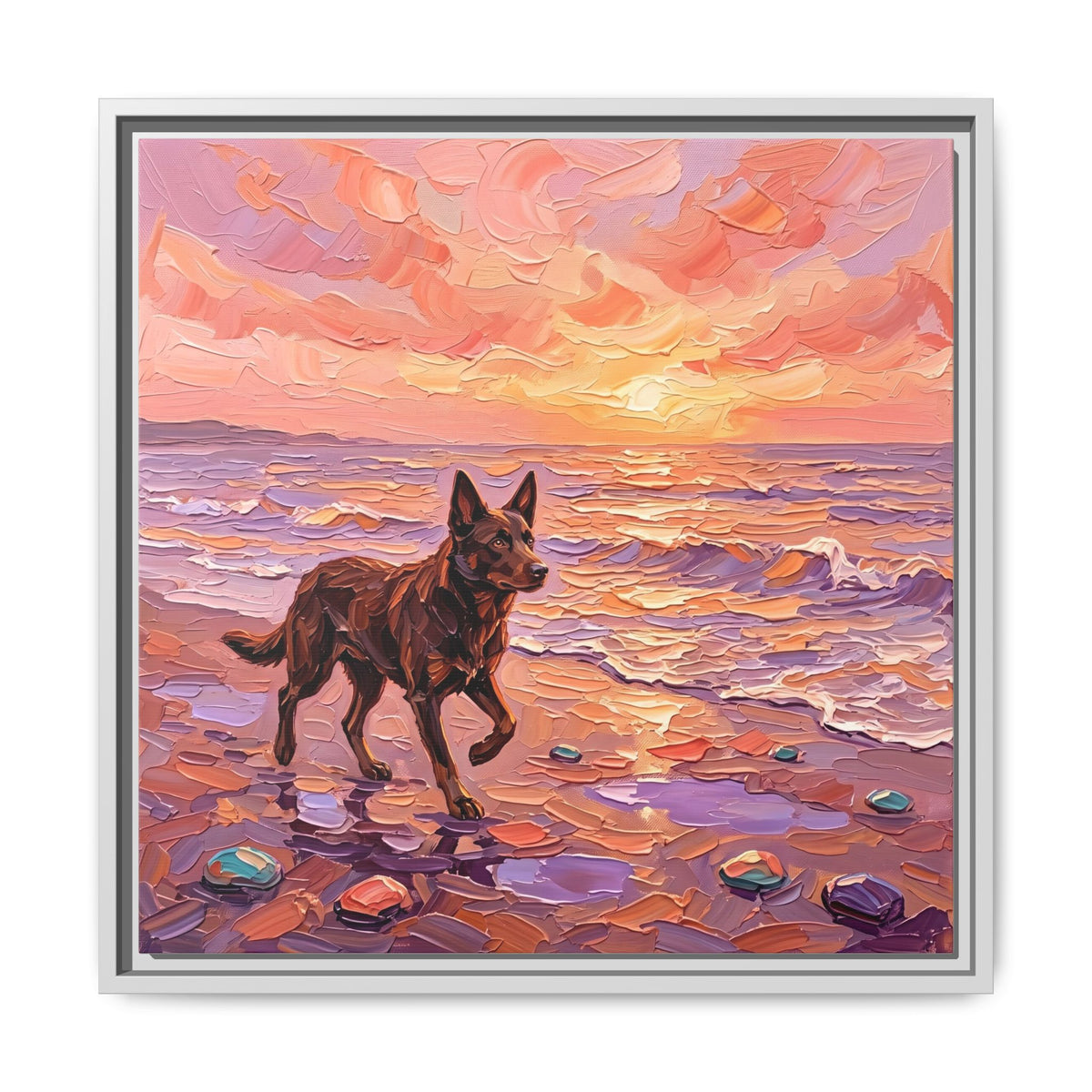 "Beach Day - Kelpie" Framed Canvas Wall Art