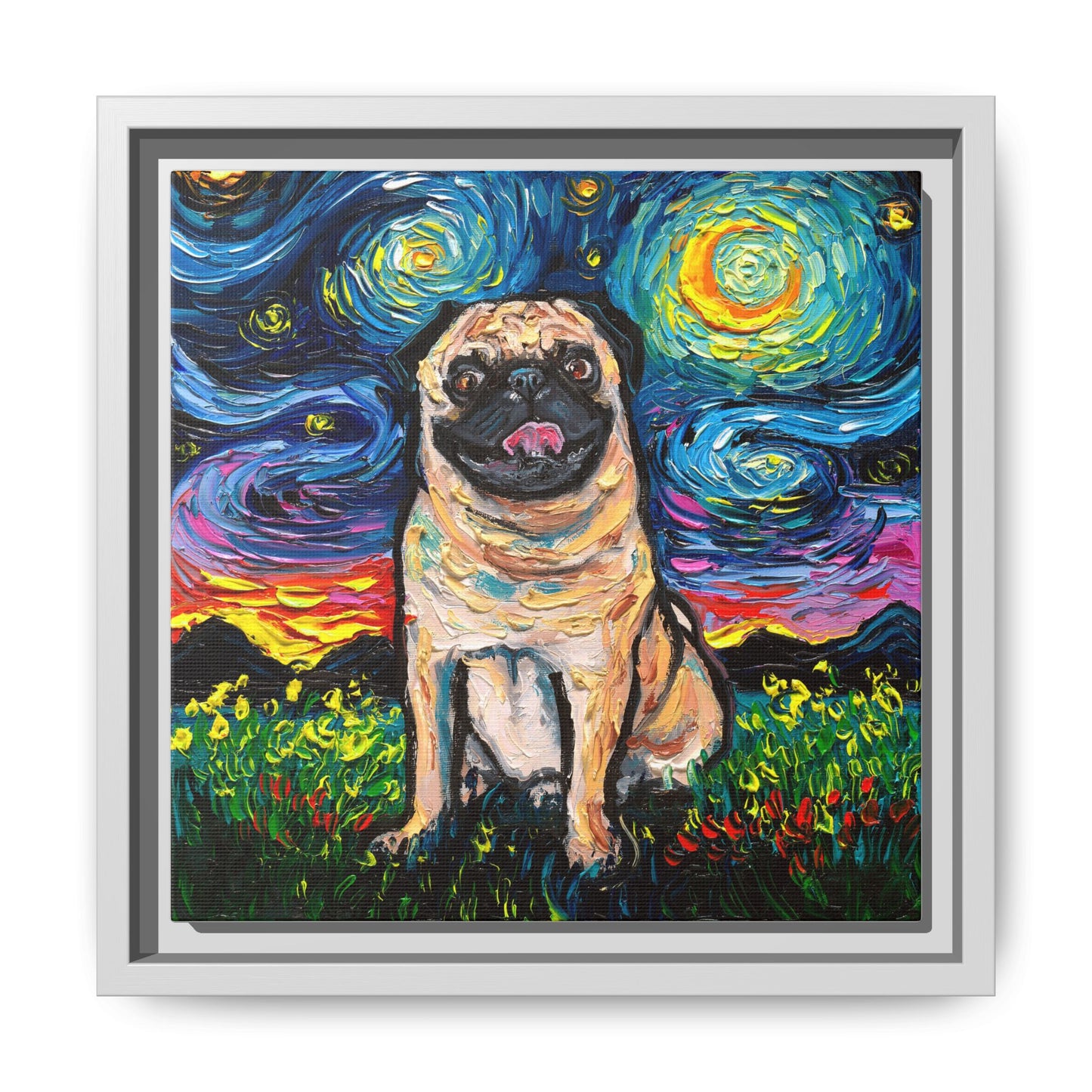 "Fawn Pug Night" Framed Canvas Wall Art