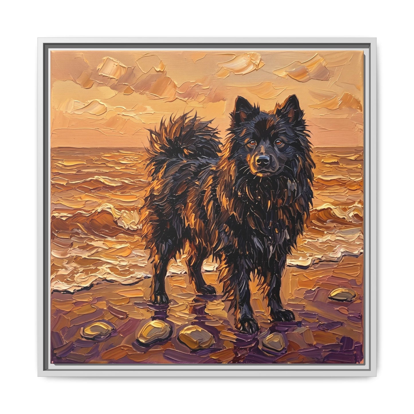 "Beach Day - Swedish Lapphund" Framed Canvas Wall Art