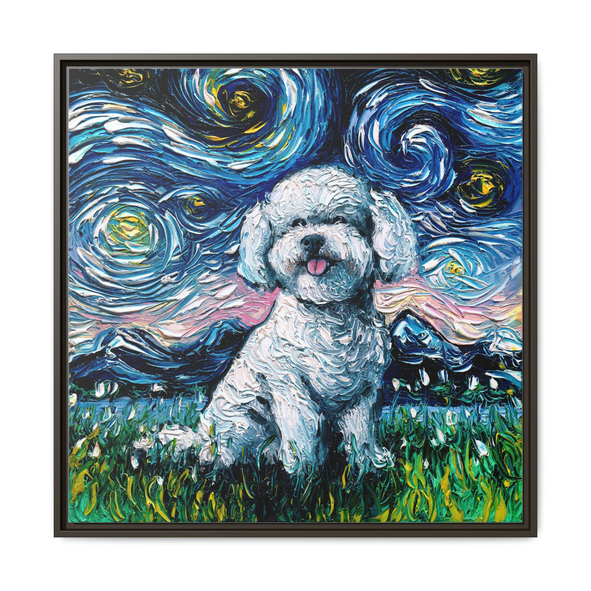 "Bichon Night" Framed Canvas Wall Art
