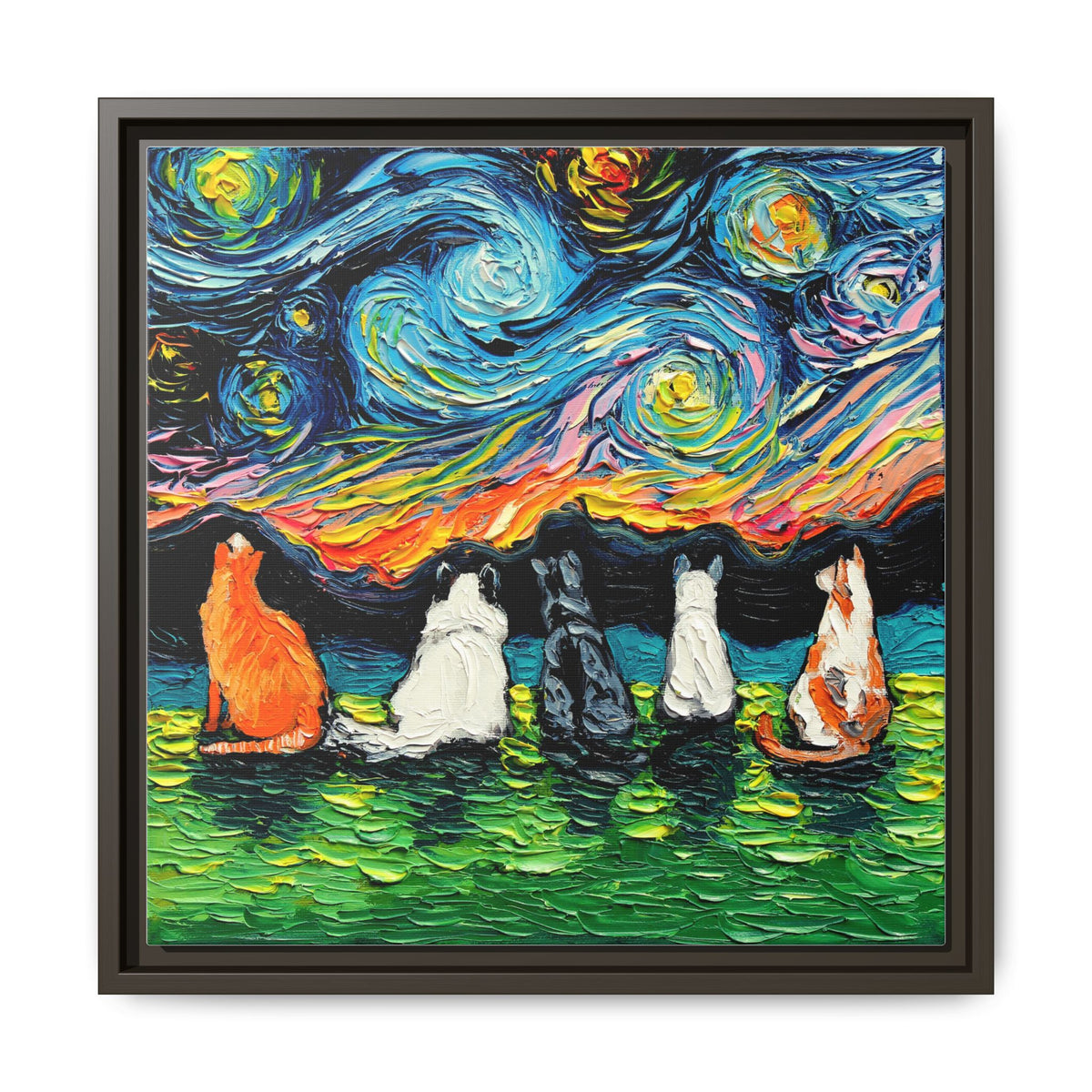 "Starry Cats" Framed Canvas Wall Art