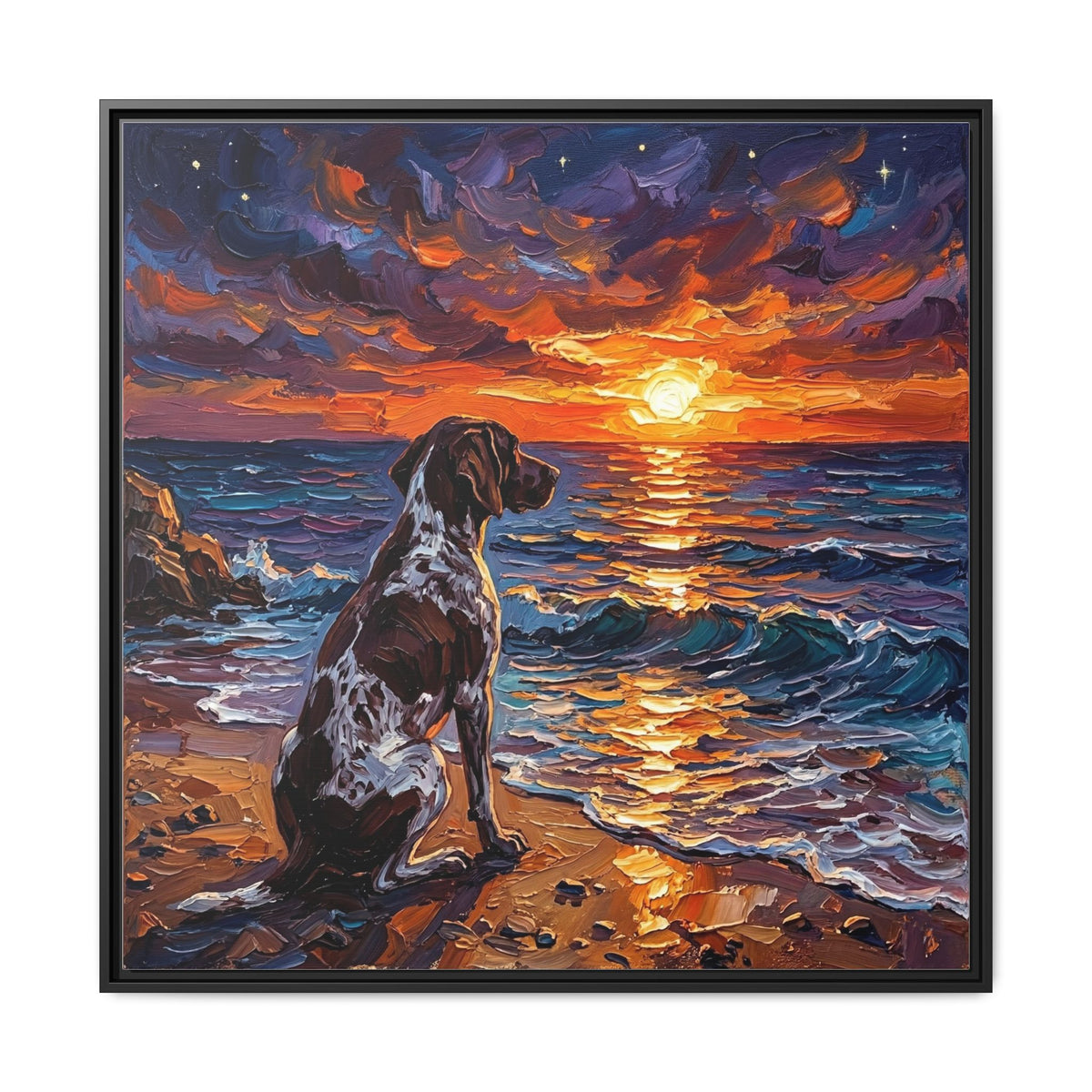 "Beach Days - German Short Hair Pointer" Framed Canvas Wall Art