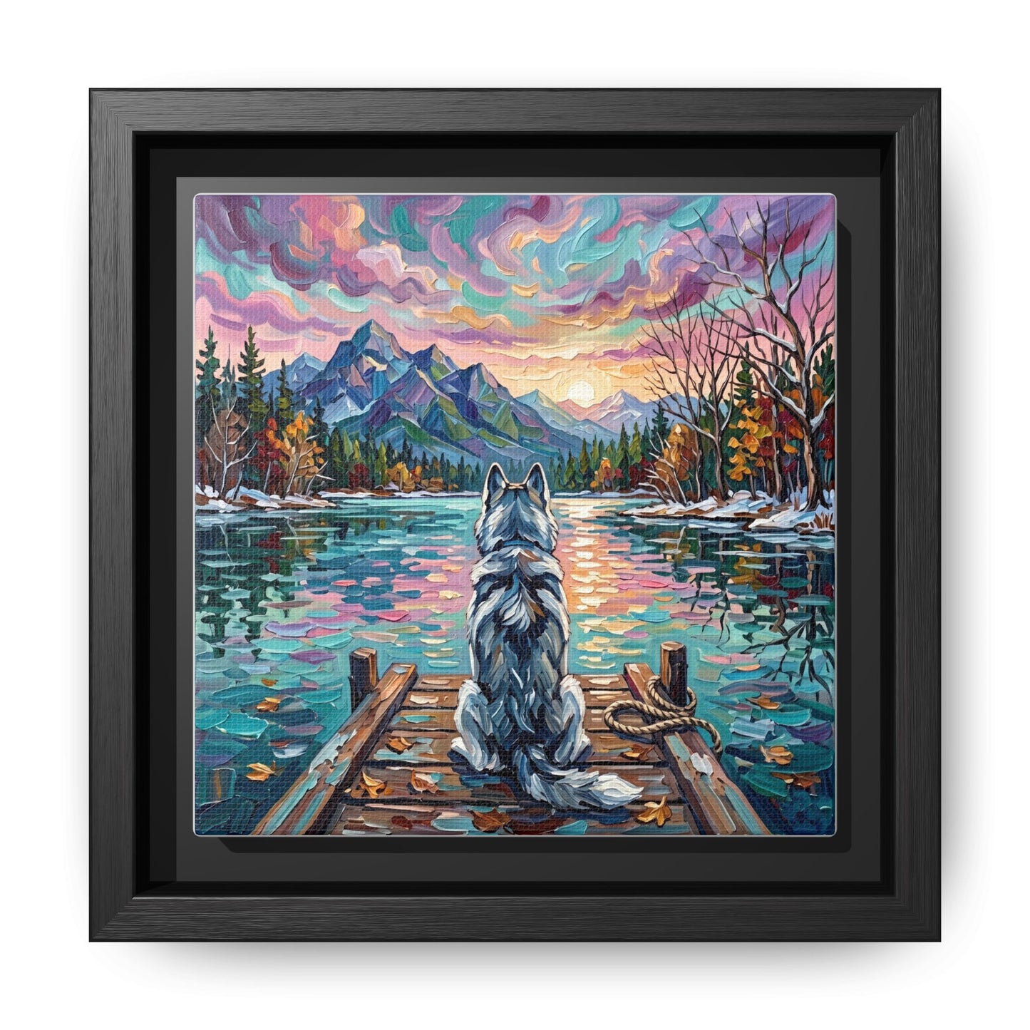 "On The Dock - Husky" Framed Canvas Wall Art