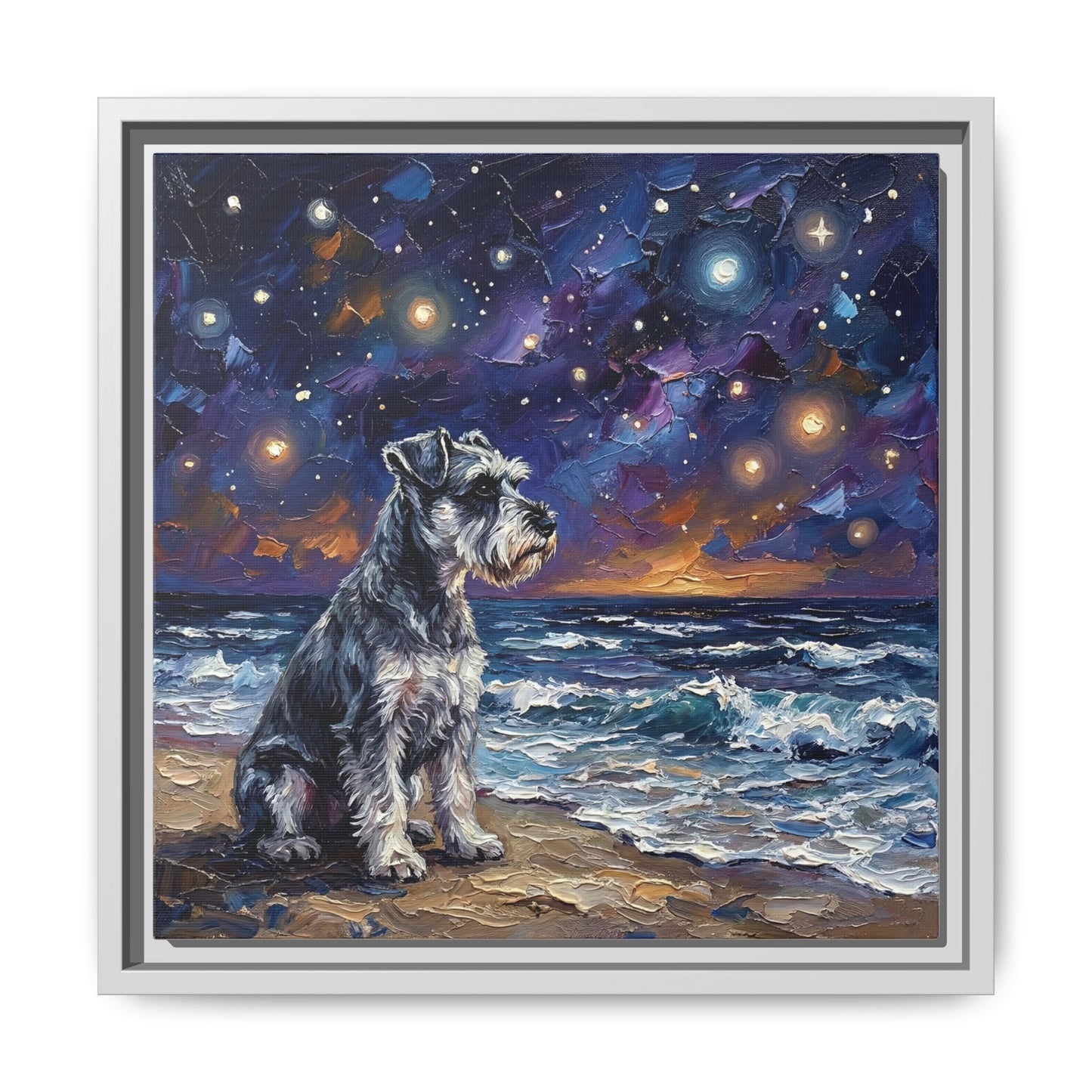 "Beach Nights - Schnauzer" Framed Canvas Wall Art