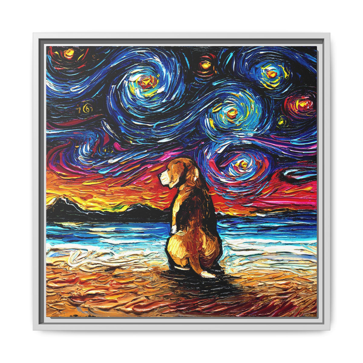 "Beagle Night 2" Framed Canvas Wall Art