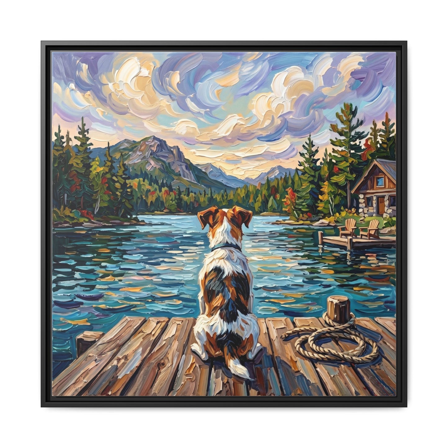 "On The Dock - Jack Russell Terrier" Framed Canvas Wall Art