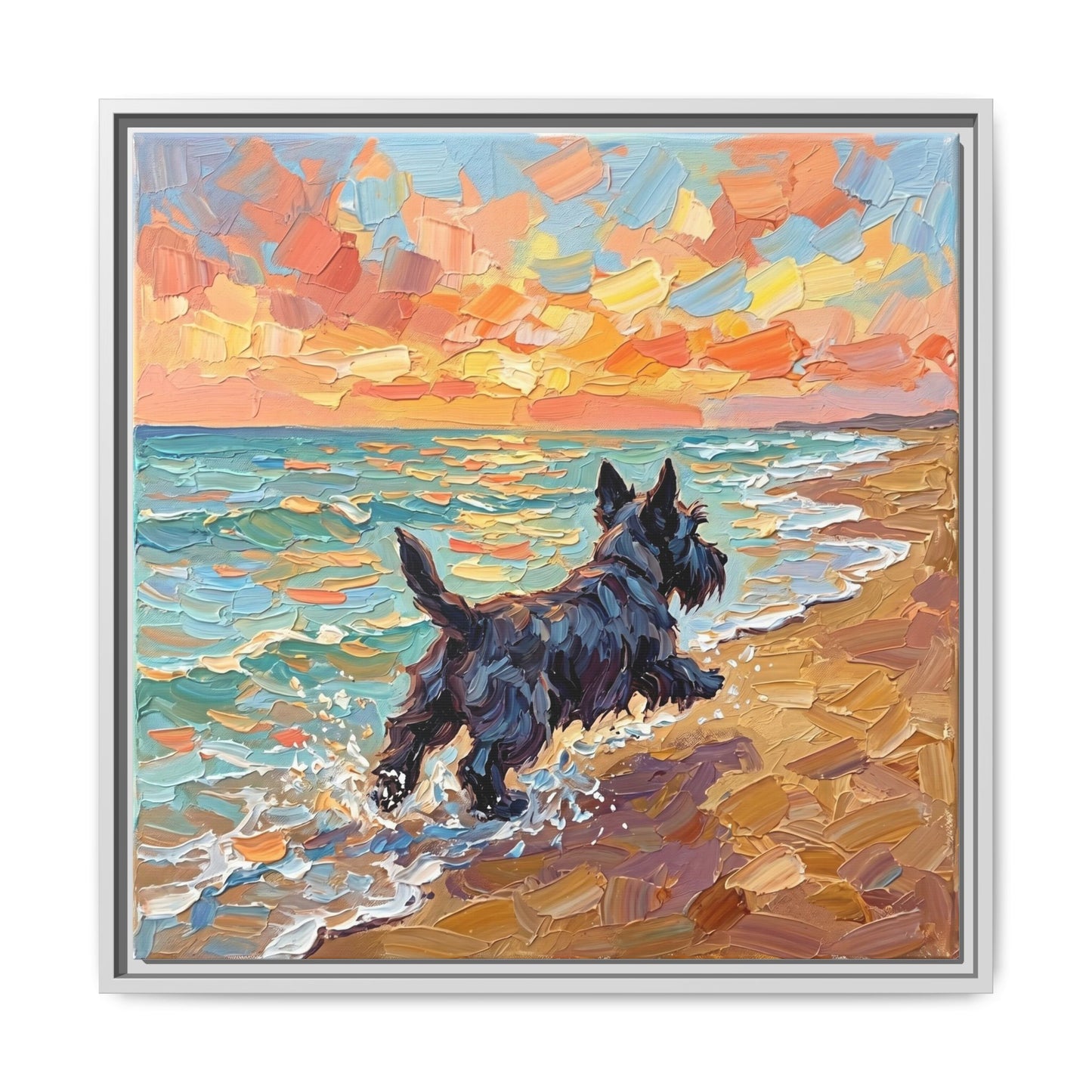 "Beach Day - Scottie" Framed Canvas Wall Art