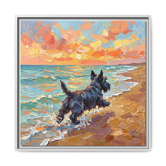 "Beach Day - Scottie" Framed Canvas Wall Art