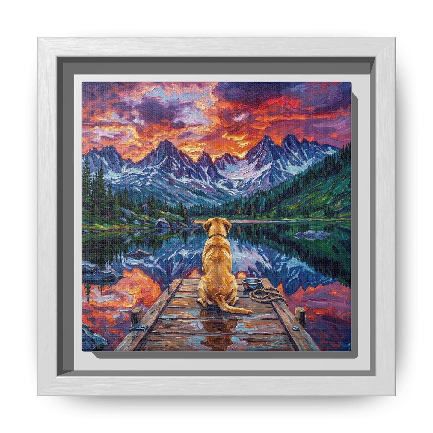 "On The Dock - Yellow Labrador" Framed Canvas Wall Art