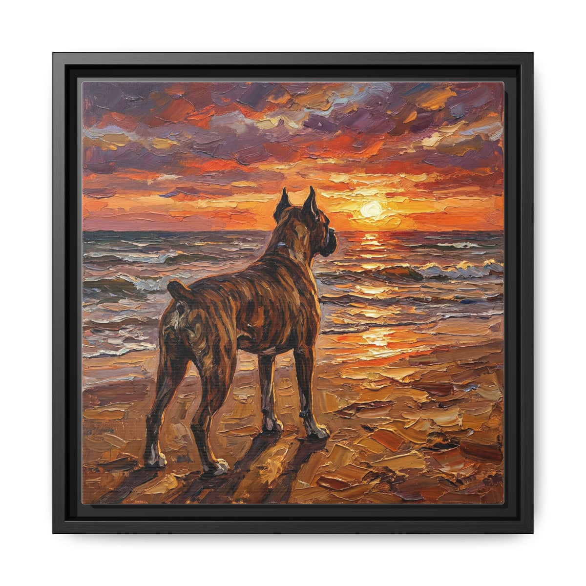 "Beach Day - Brindle Boxer" Framed Canvas Wall Art