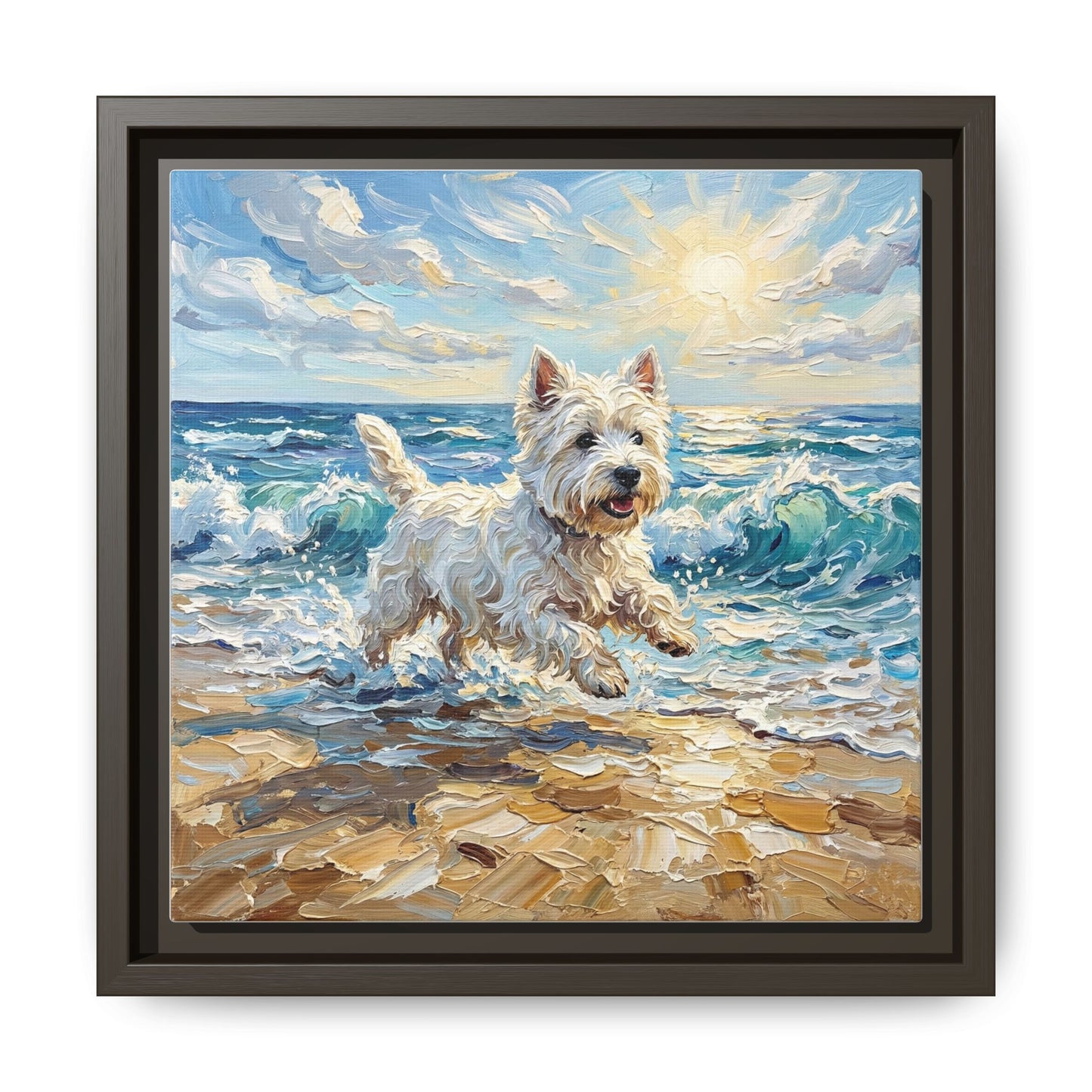 "Frolicking Westie" Framed Canvas Wall Art