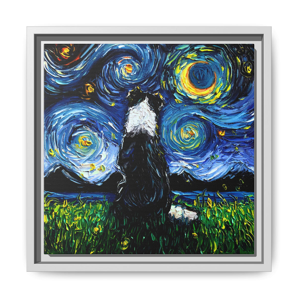 "Border Collie Night 2" Framed Canvas Wall Art