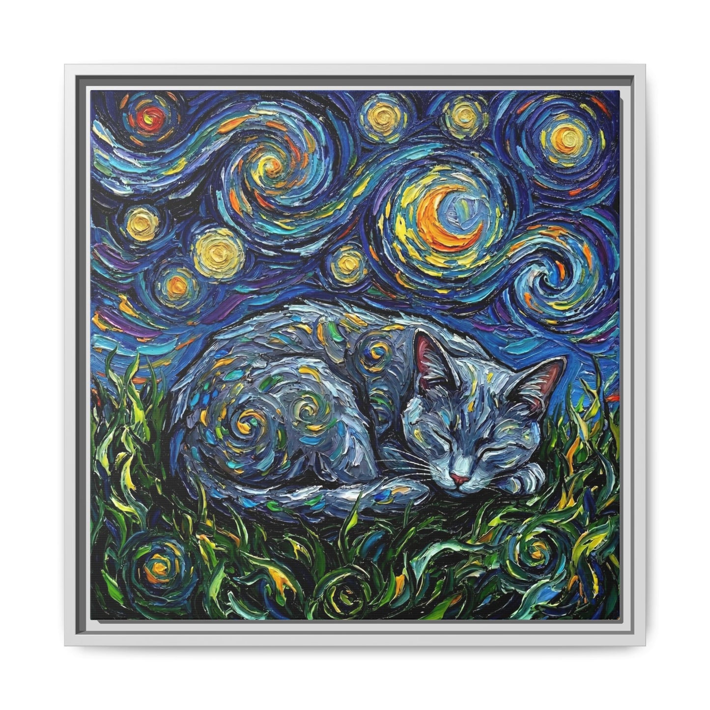"Sleepy Korat Cat Night" Framed Canvas Wall Art