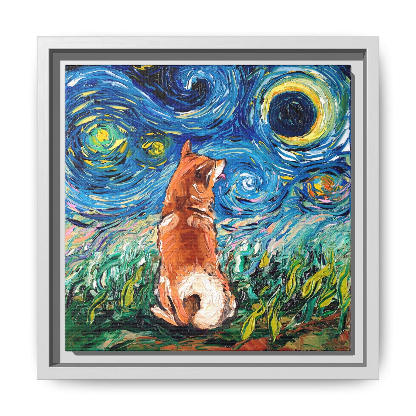 "Shiba Inu Night" Framed Canvas Wall Art