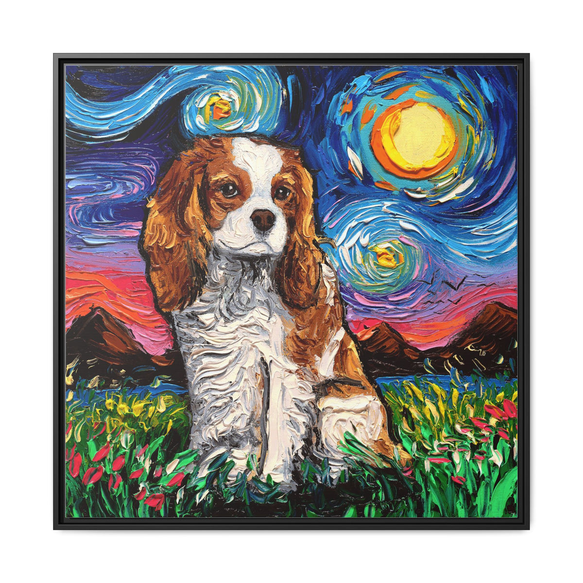"Blenheim Spaniel Night" Framed Canvas Wall Art