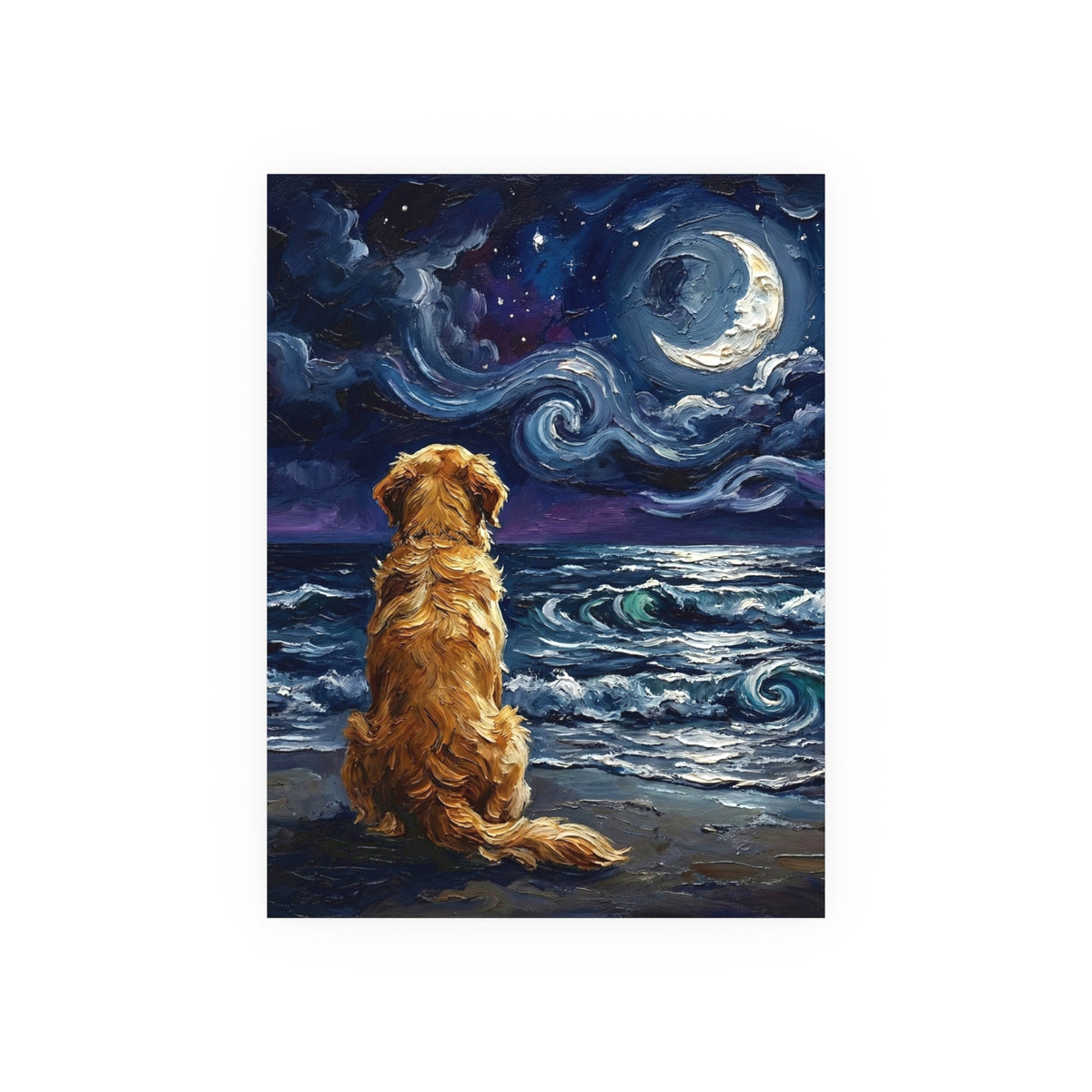 "Beach Night - Golden Retriever" Wall Art Paper Print