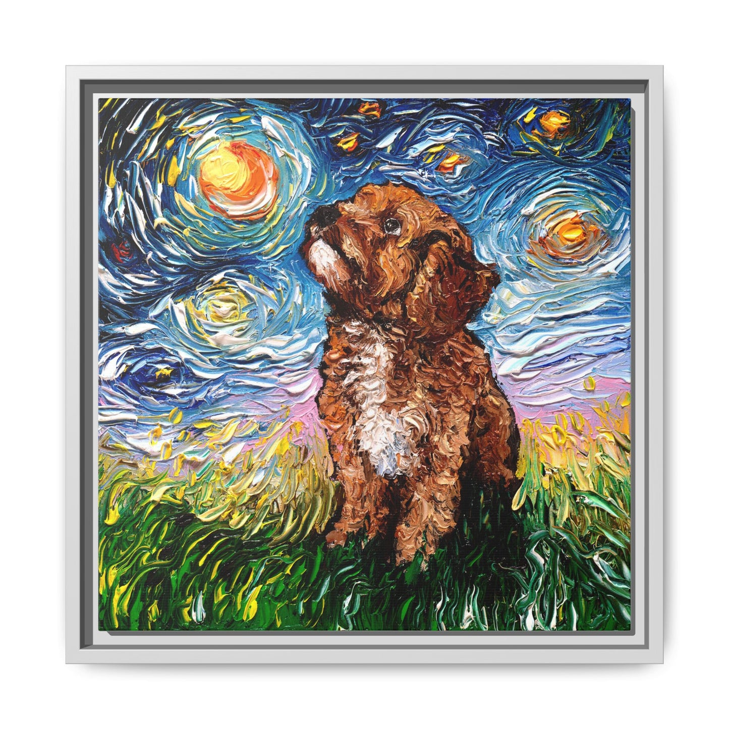 "Cavapoo Night" Framed Canvas Wall Art