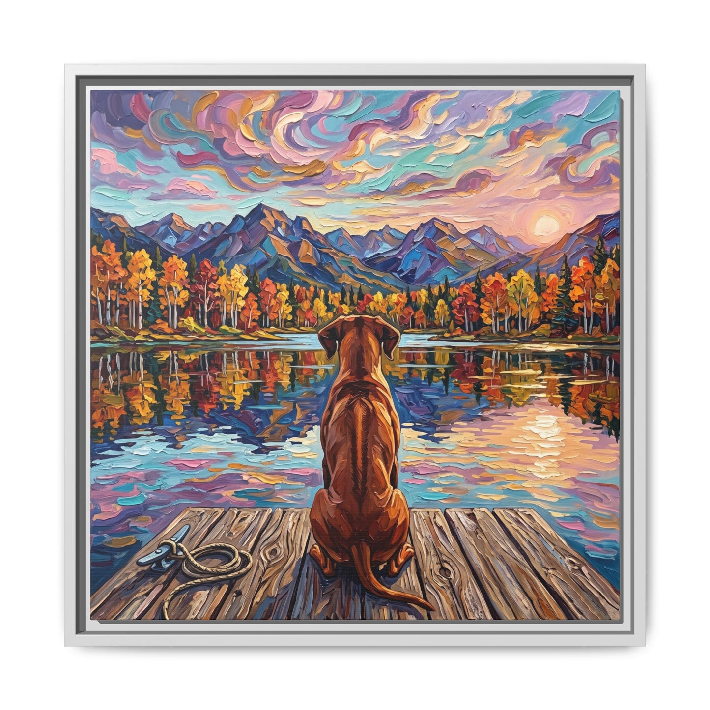 "On The Dock - Rhodesian Ridgeback" Framed Canvas Wall Art