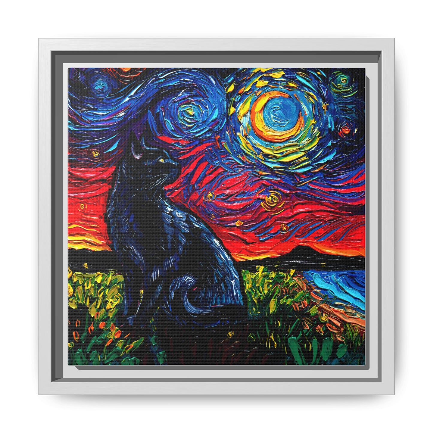 "Black Cat Night" Framed Canvas Wall Art