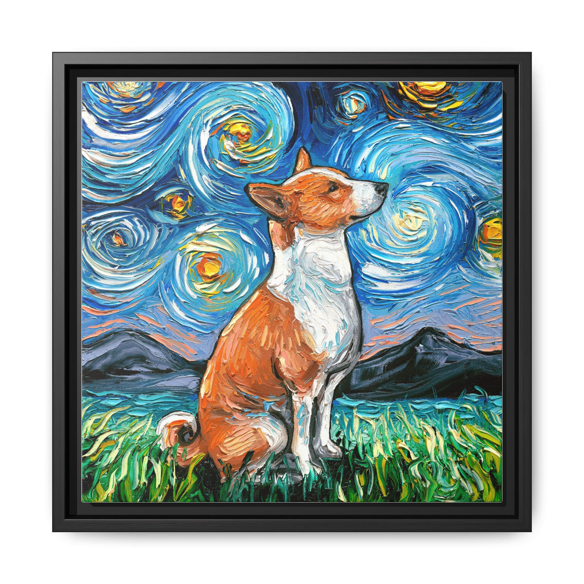 "Basenji Night" Framed Canvas Wall Art