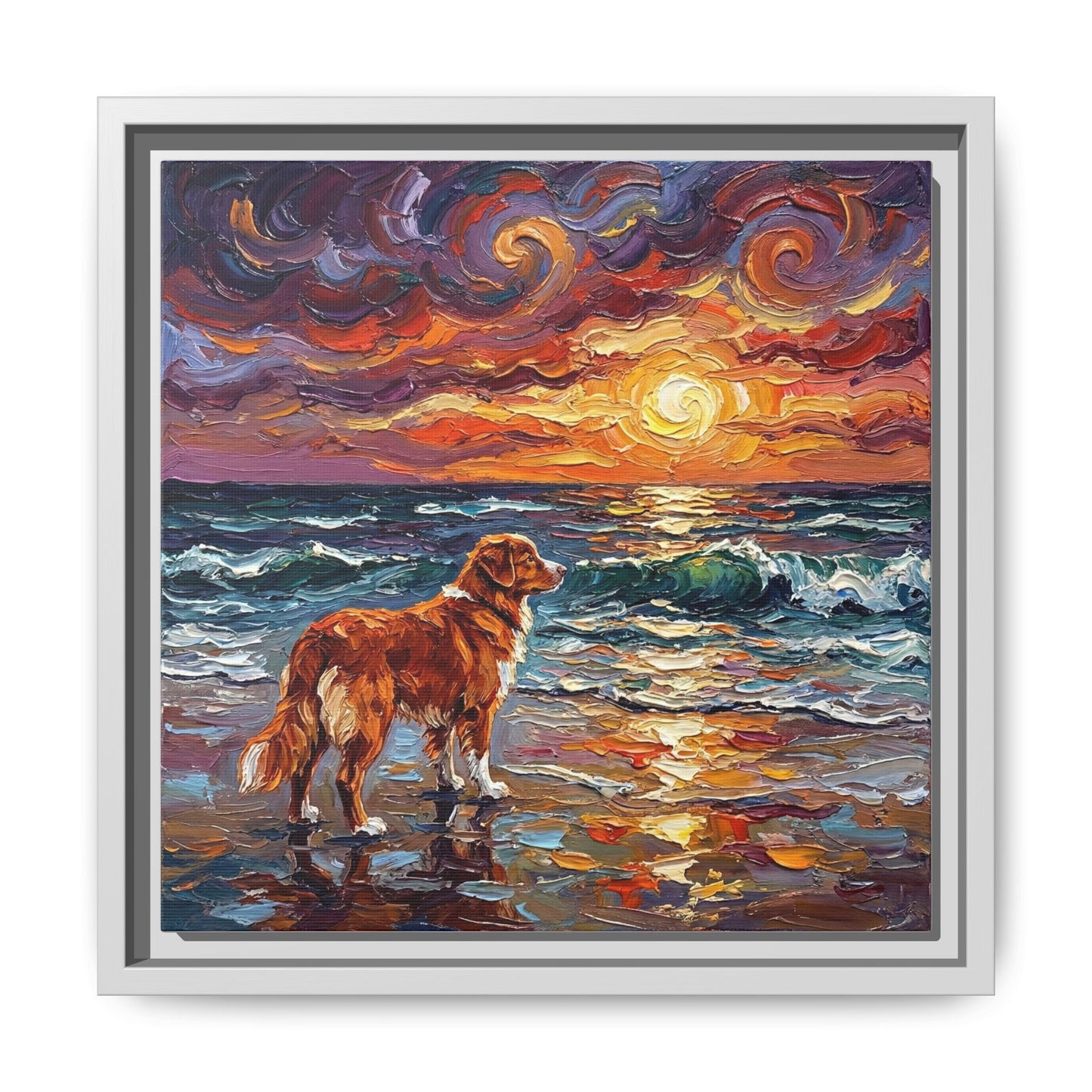 "Beach Sunset - Nova Scotia Duck Tolling Retriever" Framed Canvas Wall Art