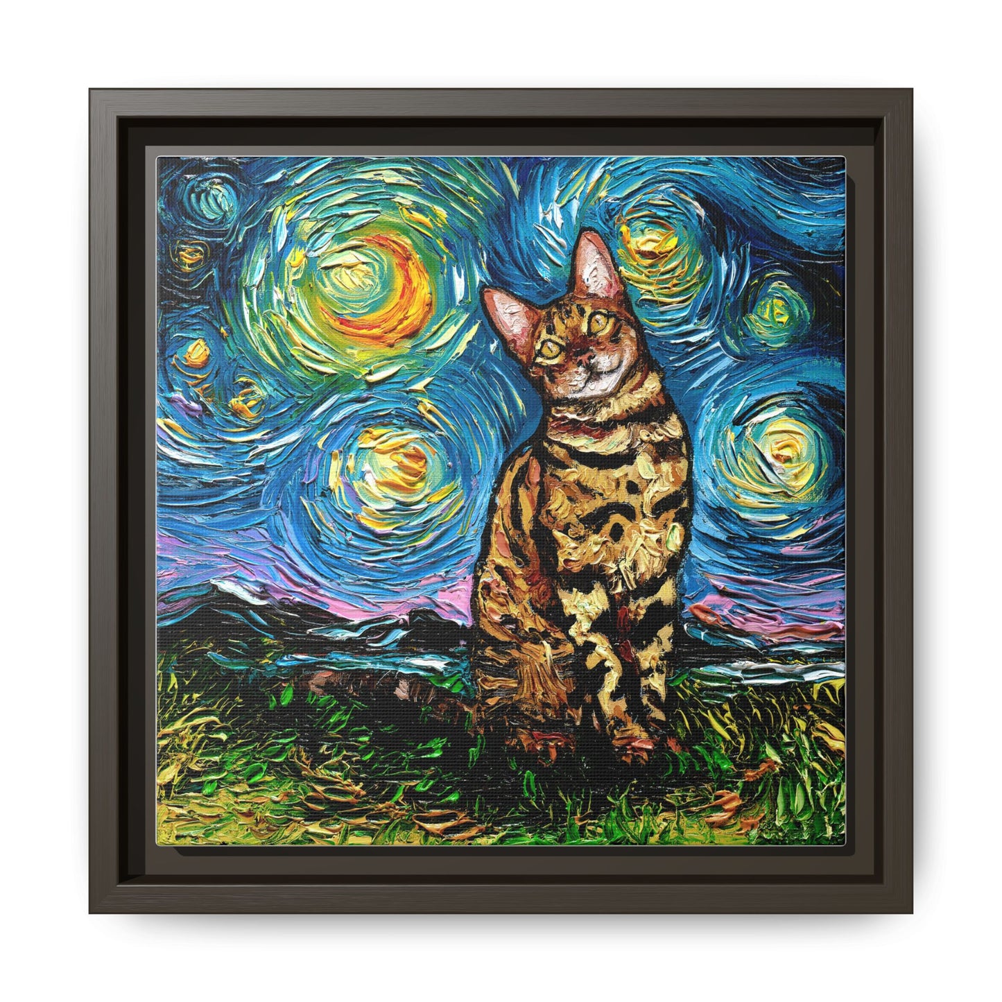 "Bengal Cat Night" Framed Canvas Wall Art