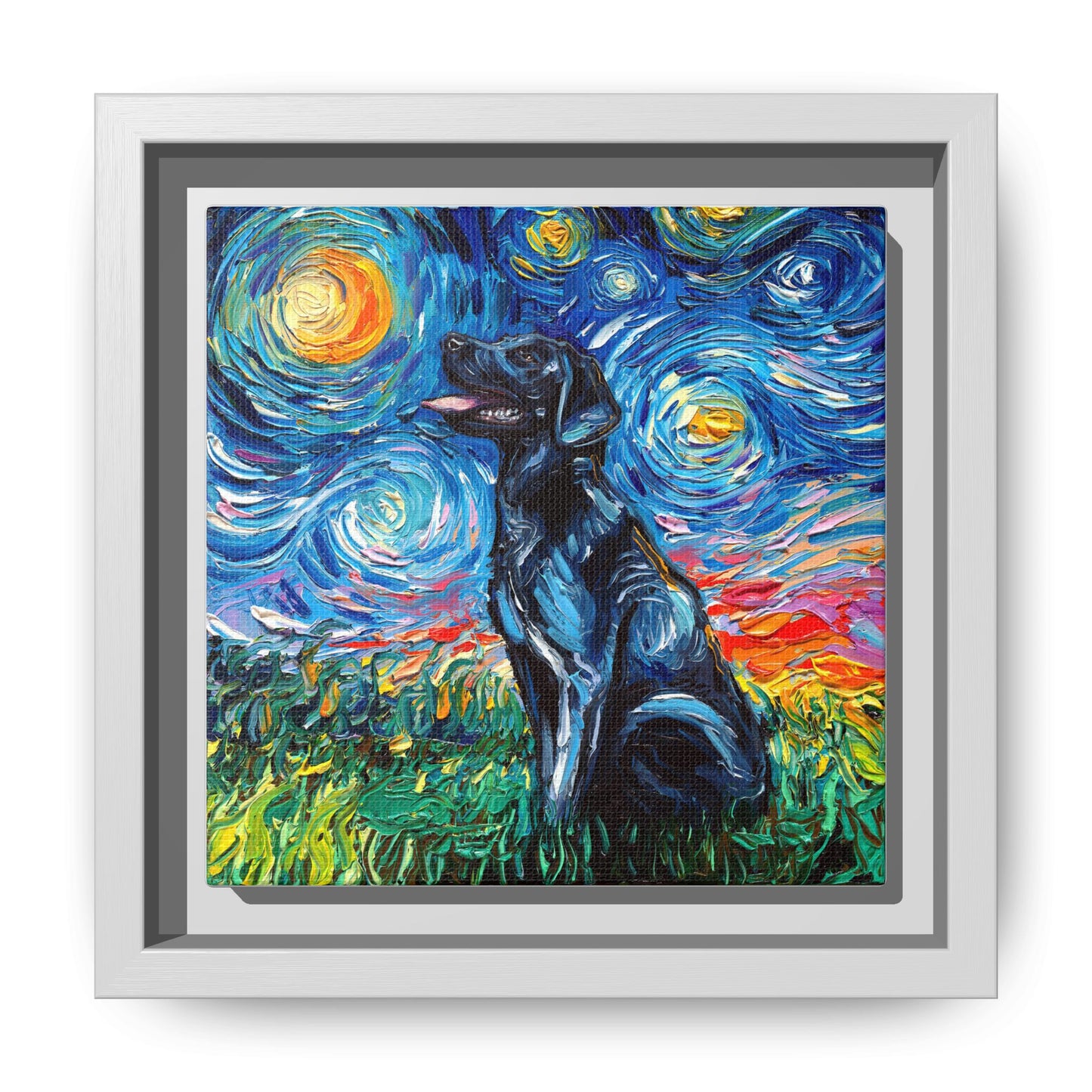 "Black Labrador Night" Framed Canvas Wall Art