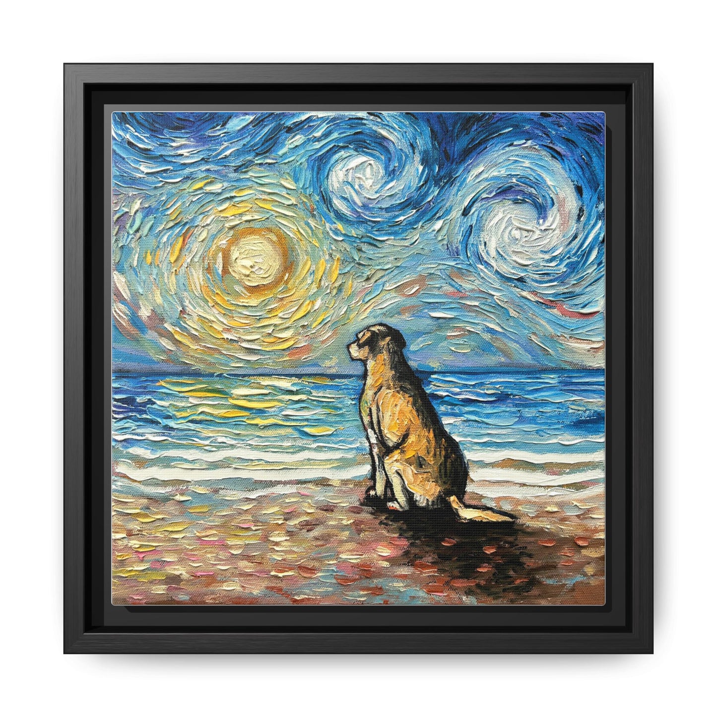 "Beach Day - Yellow Labrador" Framed Canvas Wall Art