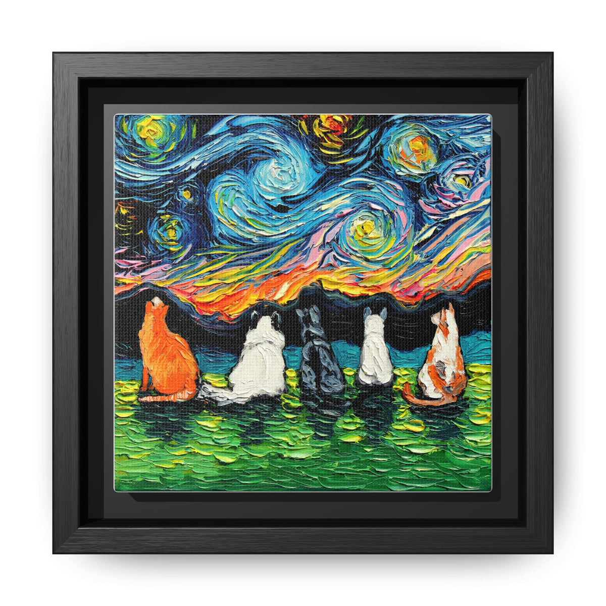 "Starry Cats" Framed Canvas Wall Art