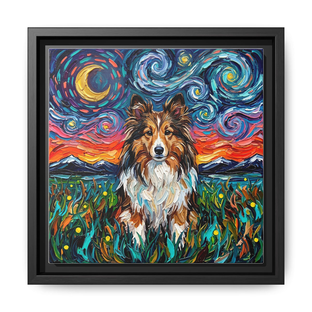 "Sheltie Night 2" Framed Canvas Wall Art