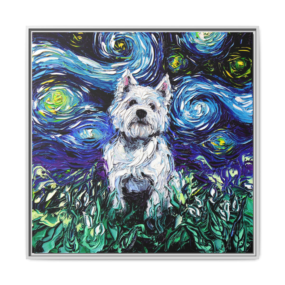 "Westie Night" Framed Canvas Wall Art