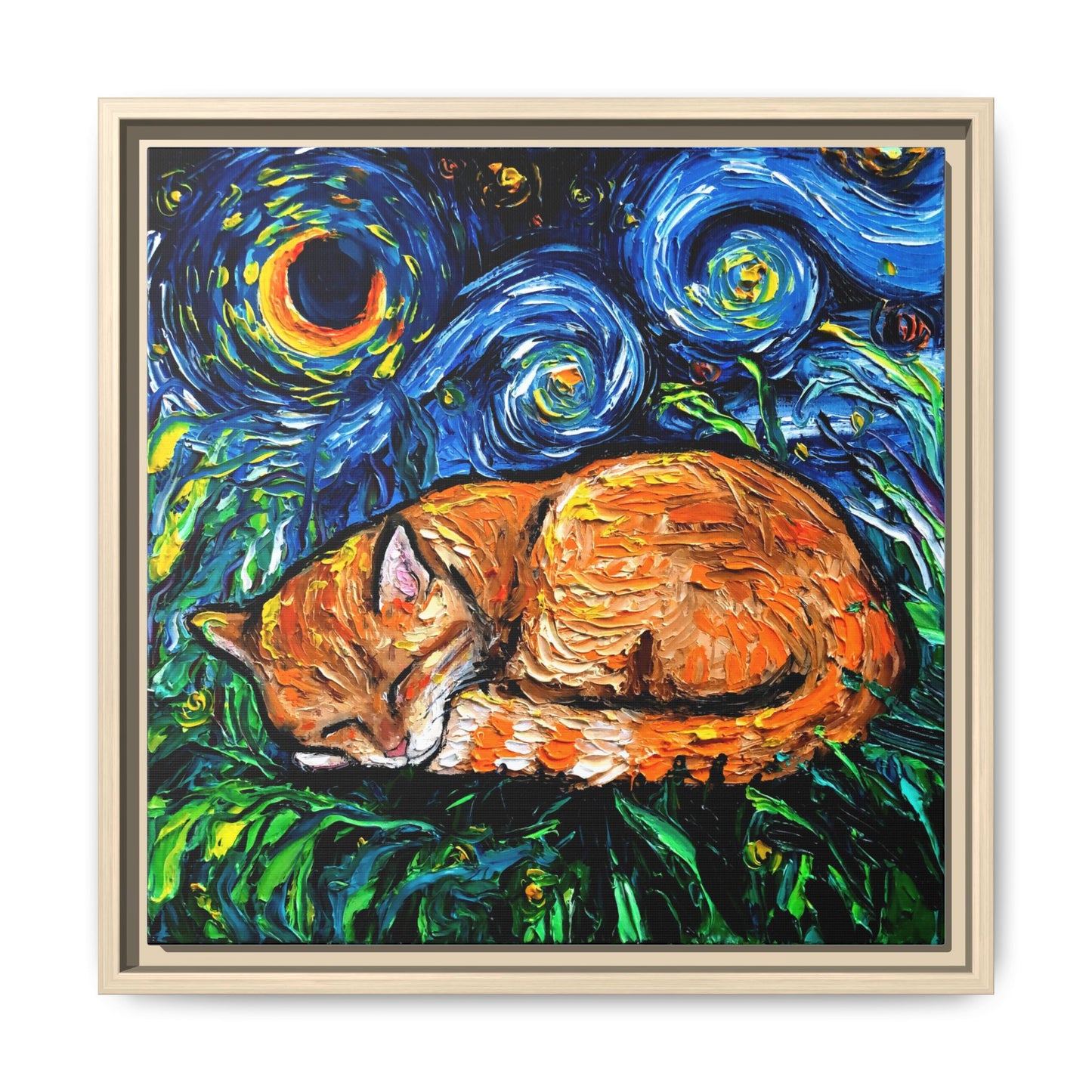 "Orange Tabby Night" Framed Canvas Wall Art