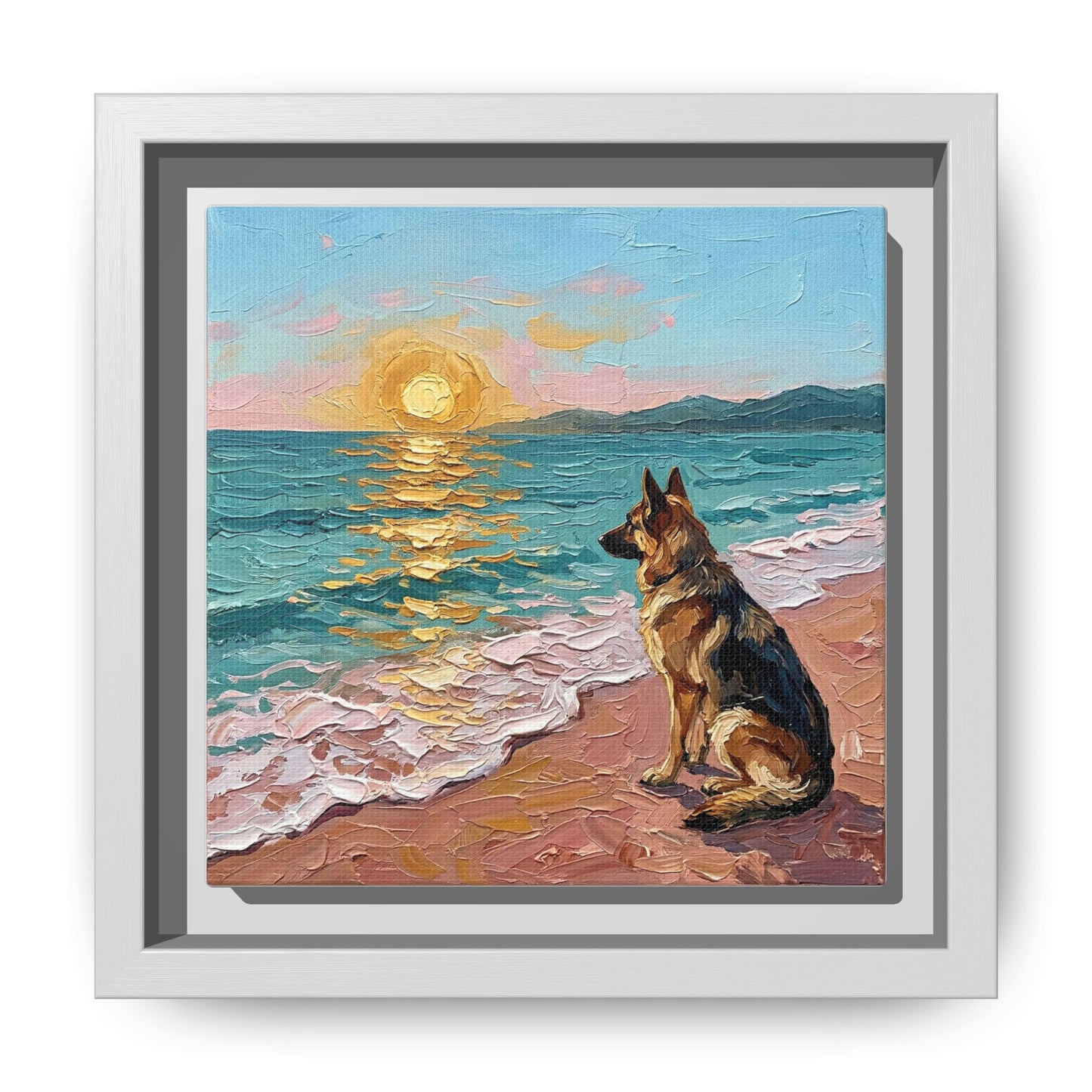 "Beach Day - German Shepherd 2" Framed Canvas Wall Art