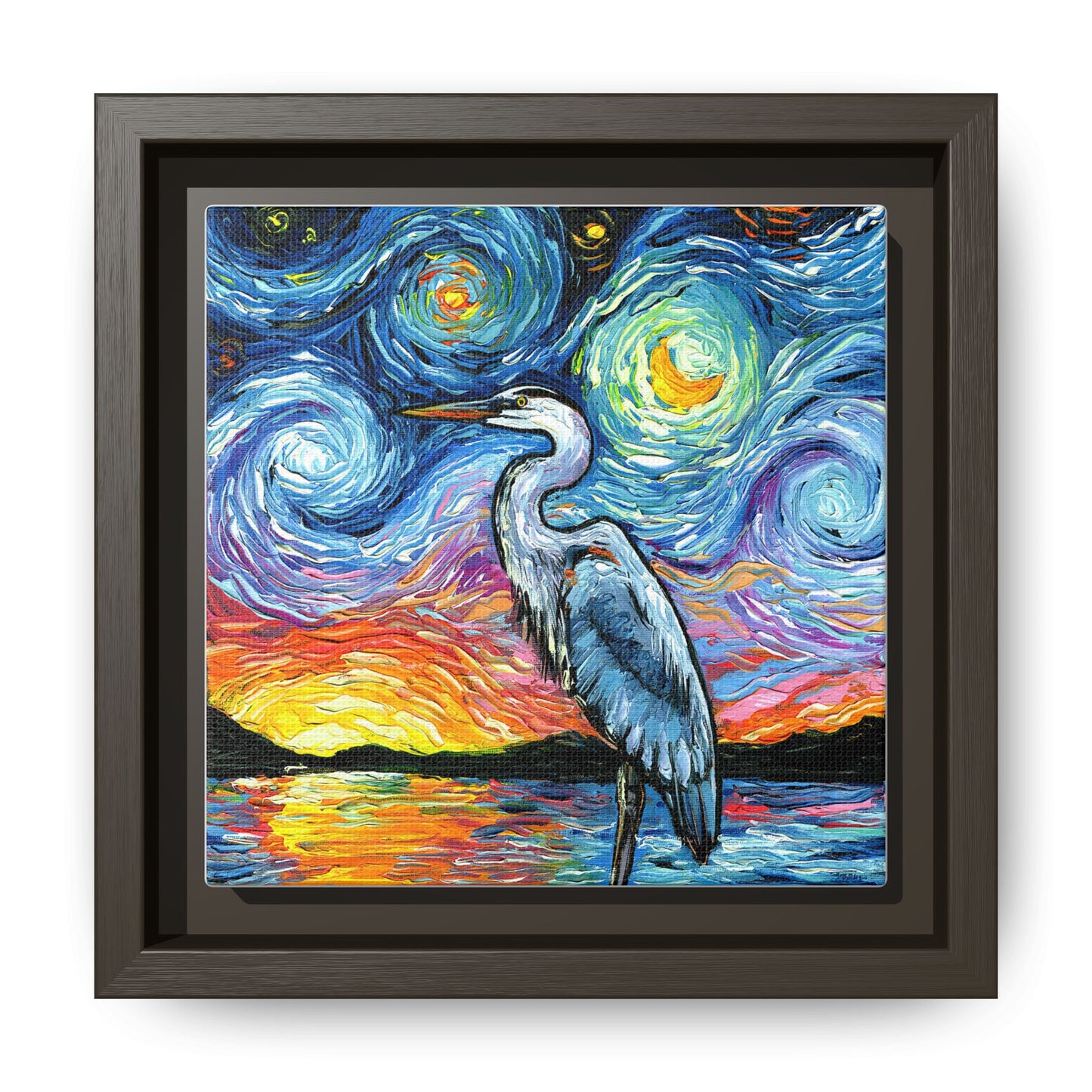 "Blue Heron" Framed Canvas Wall Art
