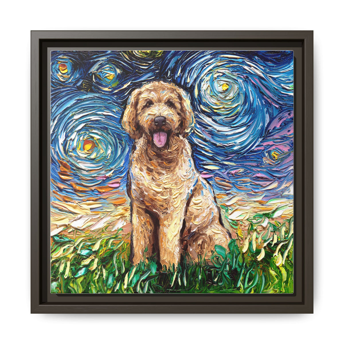 "Goldendoodle Night" Framed Canvas Wall Art