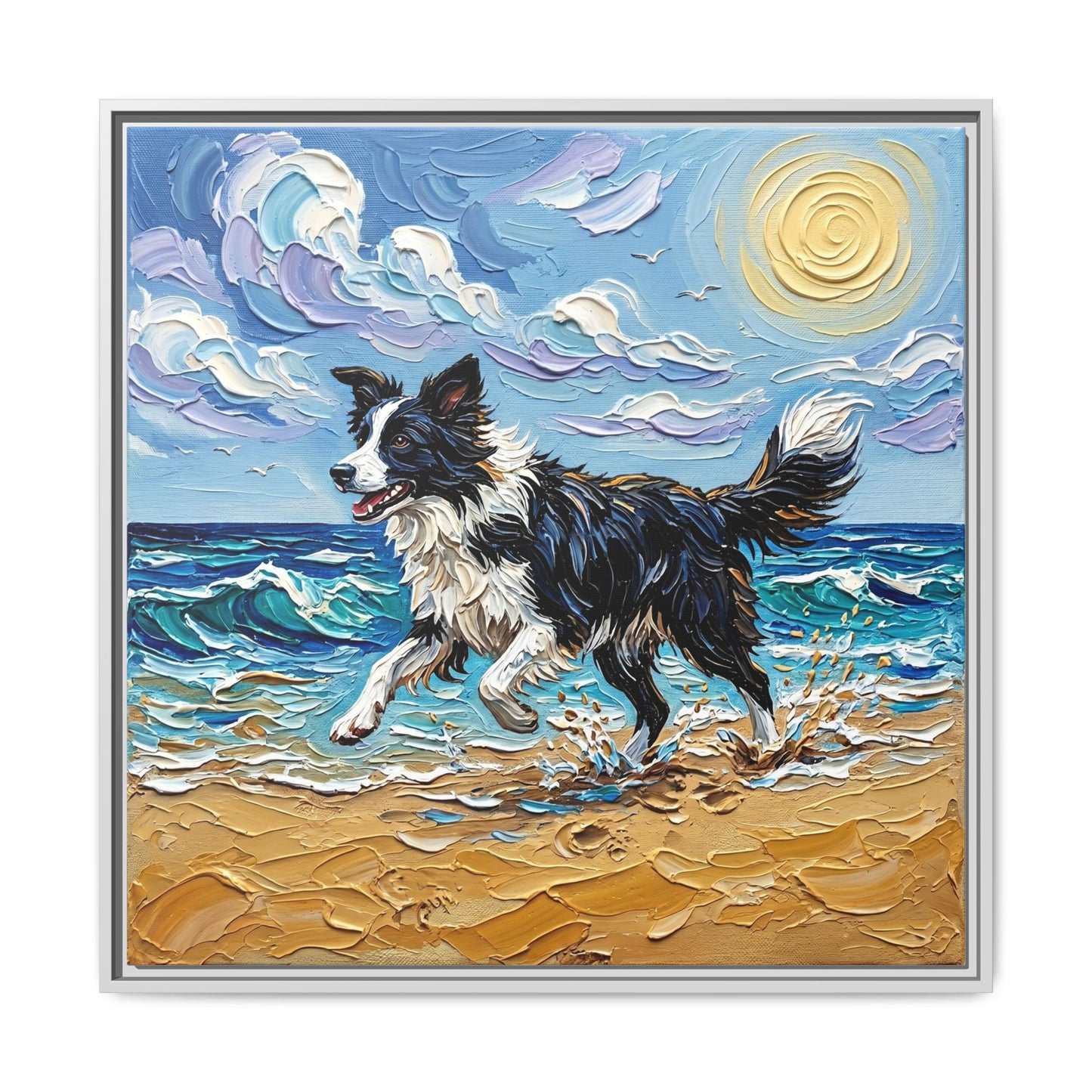 "Beach Day - Border Collie 2" Framed Canvas Wall Art