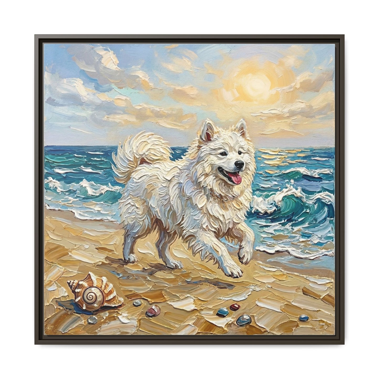 "Beach Day - Samoyed" Framed Canvas Wall Art