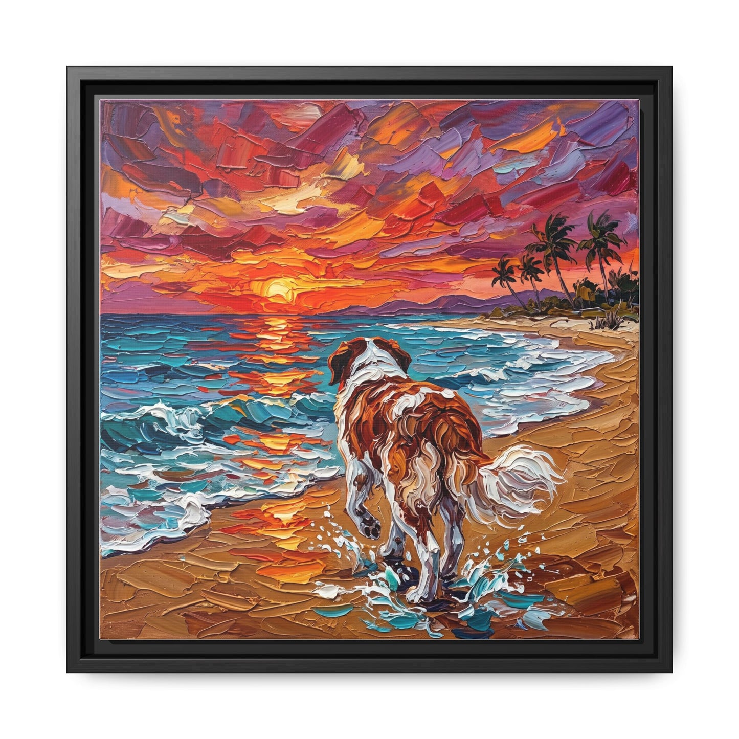 "Beach Sunset - Saint Bernard" Framed Canvas Wall Art
