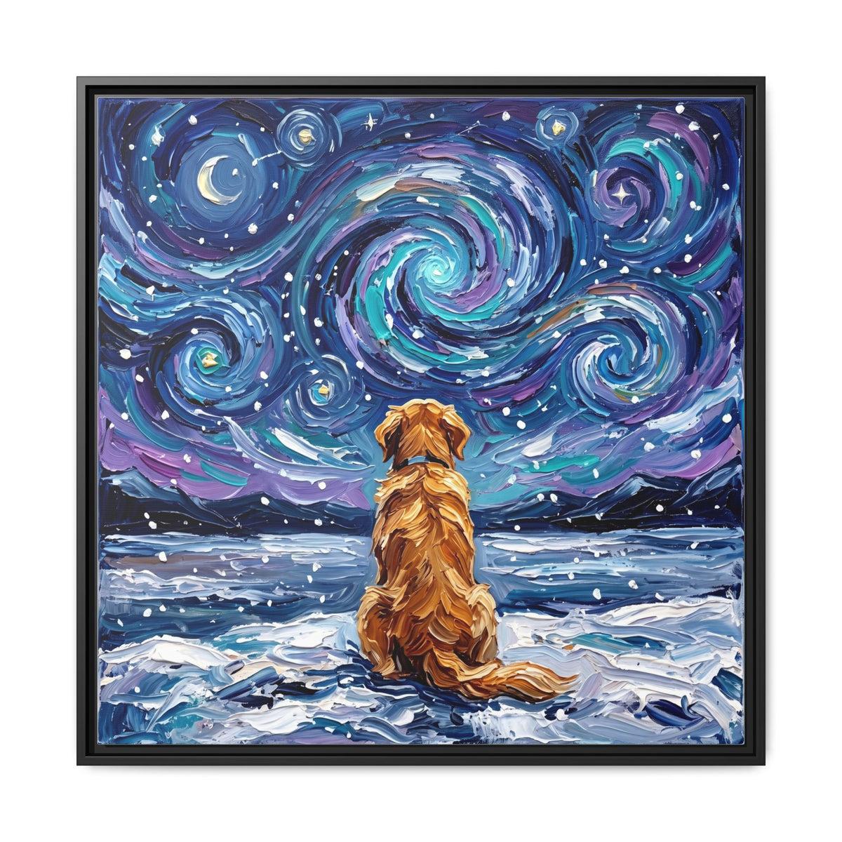 "Snowscape - Golden Retriever" Framed Canvas Wall Art