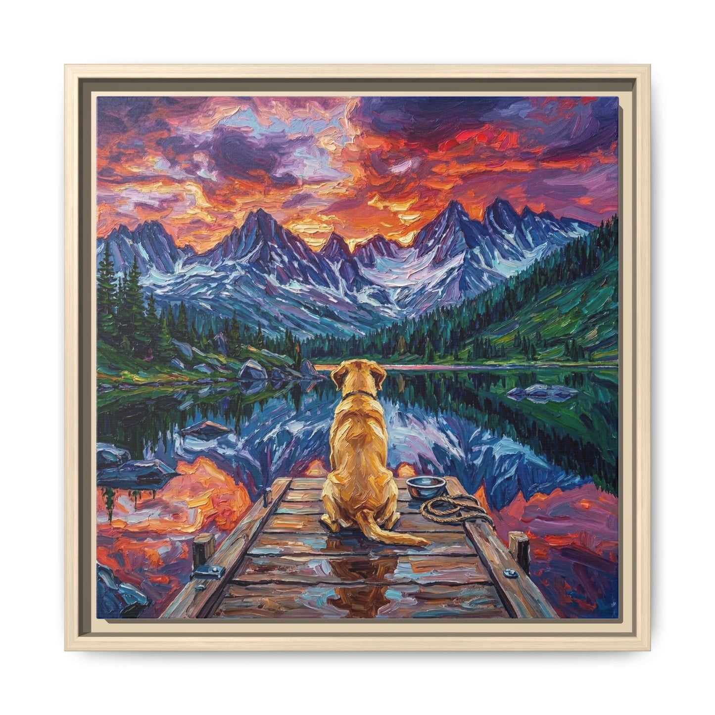 "On The Dock - Yellow Labrador" Framed Canvas Wall Art